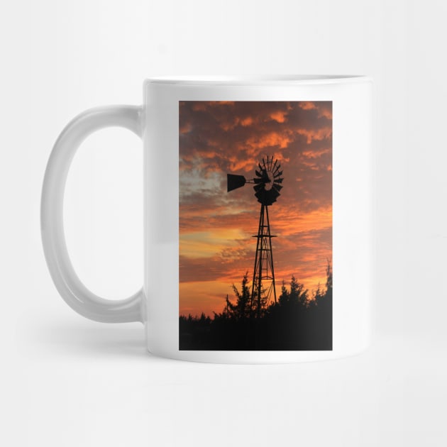 Blazing Sunset with a Windmill silhouette by ROBERTDBROZEK